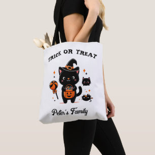 Personalised Trick Or Treat Cute Cat Tote Bag