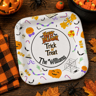Personalised Trick or Treat Cute Halloween Paper Plate