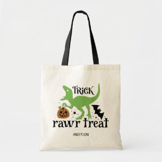 Personalised Trick Rawr Treat Dinosaur Halloween Tote Bag