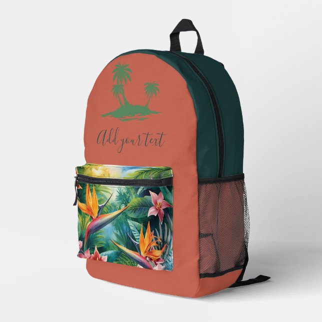 Personalised Tropical Backpack – Custom Name text  (Back Corner Right)