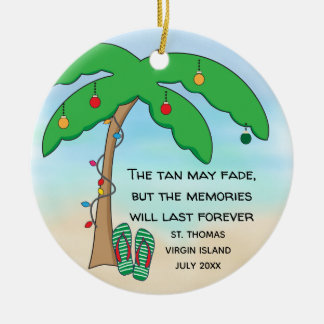 Personalised Tropical Beach Christmas Ceramic Tree Decoration