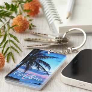 Personalised Tropical Beach Ocean Sunset Photo Key Ring
