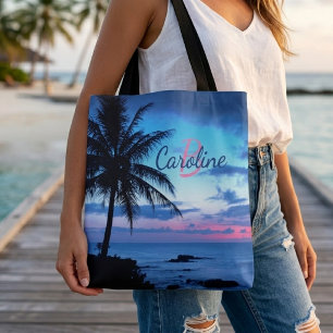 Personalised Tropical Beach Ocean Sunset Tote Bag