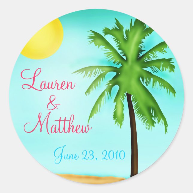 Personalised Tropical Beach Wedding Stickers (Front)