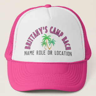 Personalised Tropical Camp Bach Palm Trees Pink  Trucker Hat