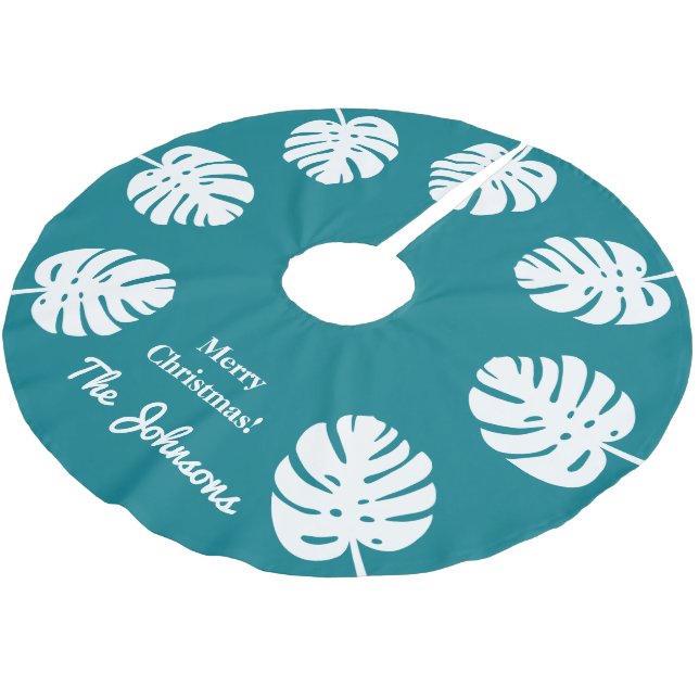Personalised tropical Christmas palm leaf Holiday Brushed Polyester Tree Skirt (Angled)