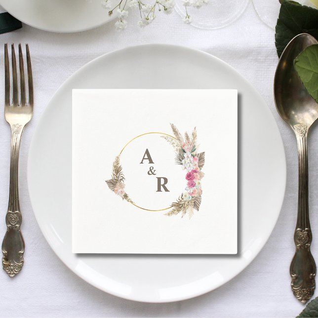 Personalised Tropical Couple Initials Wedding Napkin (Personalized tropical couple initials wedding napkins add vibrant exotic charm to receptions.)
