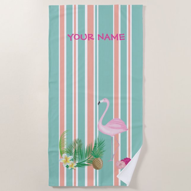 Personalised Tropical Flamingo Beach Towel (Front)