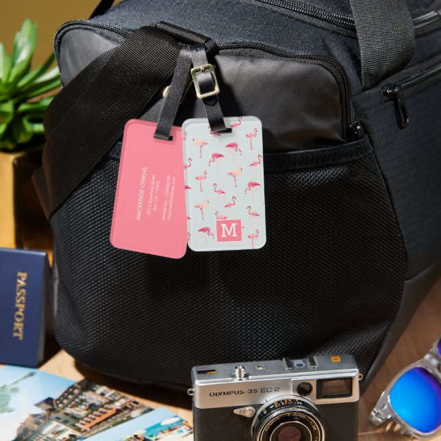 Personalised Tropical Flamingo Luggage Tag (Front & Back)