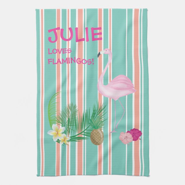 Personalised Tropical Flamingo Tea Towel (Vertical)