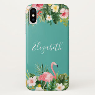 Personalised Tropical Floral Flamingo Teal Case-Mate iPhone Case