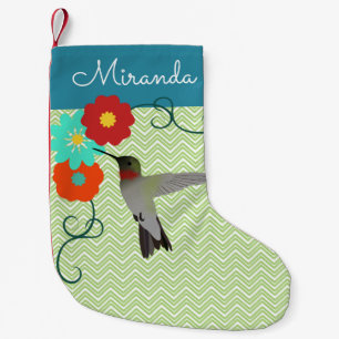 Personalised Tropical Floral Hummingbird Small Christmas Stocking