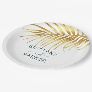 Personalised Tropical Gold Wedding Paper Plate
