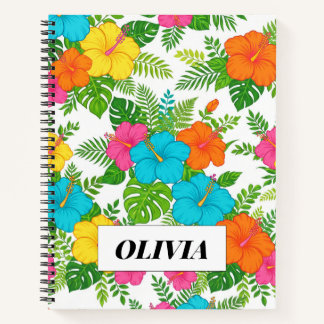 Personalised Tropical Hibiscus Floral Spiral Notebook