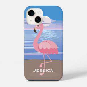 Personalised Tropical Island Flamingo iPhone 14 Case