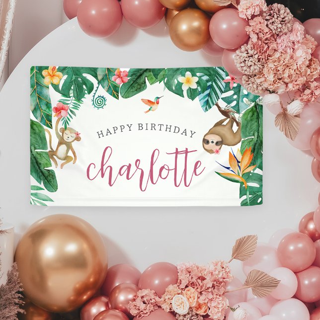 Personalised Tropical Jungle Kids Birthday Party Banner (Creator Uploaded)