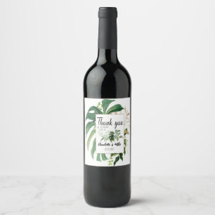 Personalised Tropical Leaf Wedding Thank You Wine Label