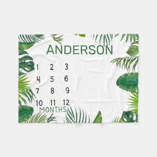 Personalised Tropical Leaves Monthly Milestone  Fleece Blanket