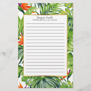 Personalised Tropical Leaves Orange Flowers Stationery