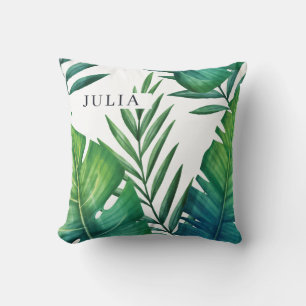 Personalised Tropical Leaves Watercolor Cushion