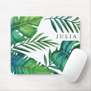 Personalised Tropical Leaves Watercolor Mouse Pad