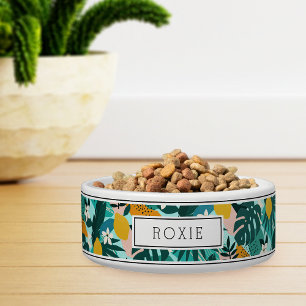 Personalised Tropical Lemon Blossom Pattern Pet Bowl