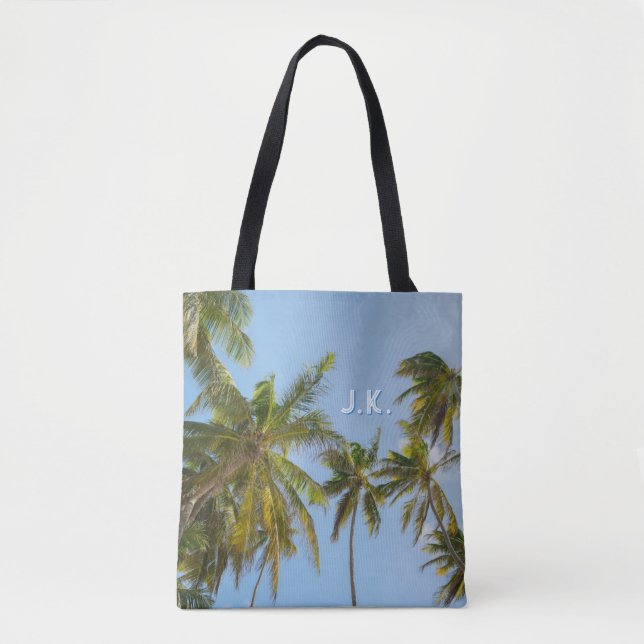 Personalised Tropical Palm (Initials & Custom Tex) Tote Bag (Front)