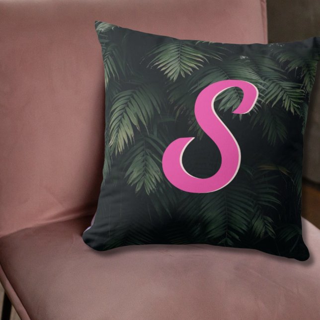 Personalised Tropical Palm Pink Neon Throw Pillow (Personalized Tropical Palm Pink Neon Throw Pillow
)