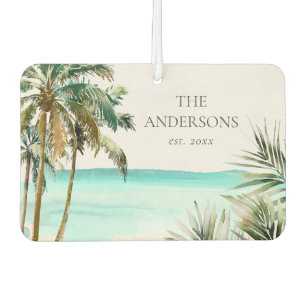 Personalised Tropical Palm Tree Leaves Blue Beach Car Air Freshener