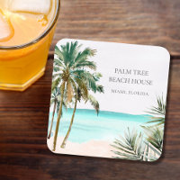 Personalised Tropical Palm Tree Leaves Blue Beach