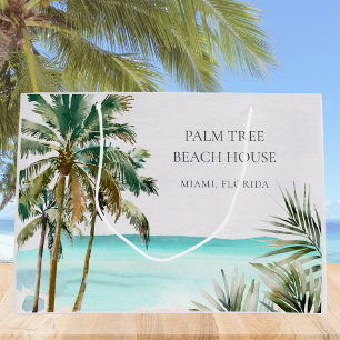 Personalised Tropical Palm Tree Leaves Blue Beach Large Gift Bag