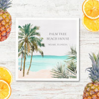 Personalised Tropical Palm Tree Leaves Blue Beach