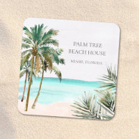 Personalised Tropical Palm Tree Leaves Blue Beach