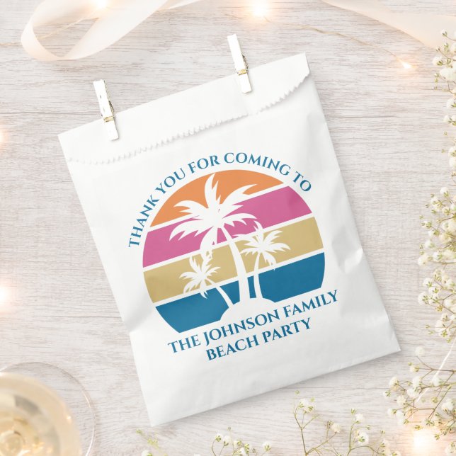 Personalised Tropical Palm Tree Sunset Beach Party Favour Bags (Clipped)
