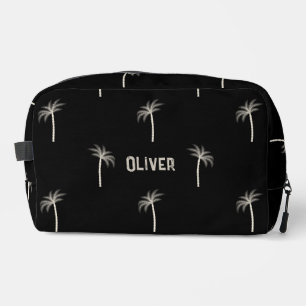 Personalised Tropical Palm Trees Custom Name Black Dopp Kit