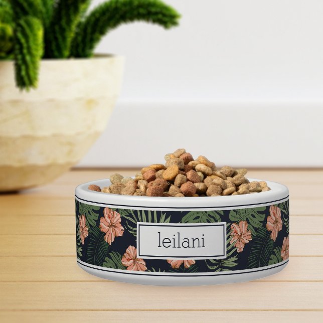 Personalised Tropical Peach Hibiscus Pattern Pet Bowl (Creator Uploaded)