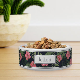 Personalised Tropical Pink Hibiscus Pattern Pet Bowl