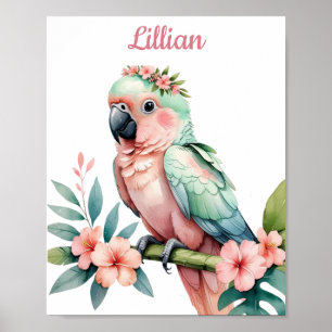 Personalised Tropical Safari Girl Nursery Art Poster