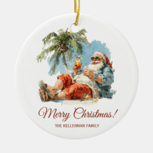 Personalised Tropical Santa Christmas Ceramic Tree Decoration