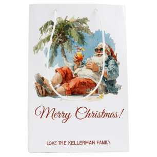 Personalised Tropical Santa Christmas Medium Gift Bag