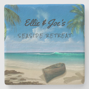 Personalised Tropical Scene Stone Coaster
