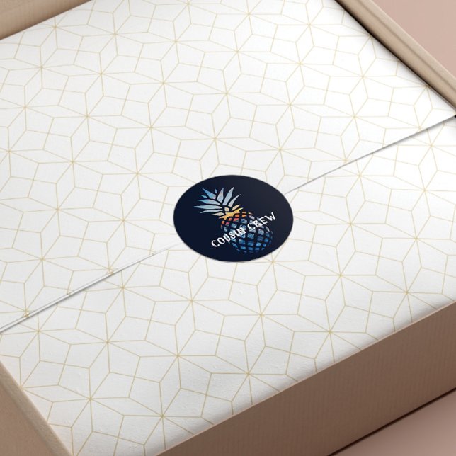 Personalised Tropical Sunset Pineapple Classic Round Sticker (Creator Uploaded)