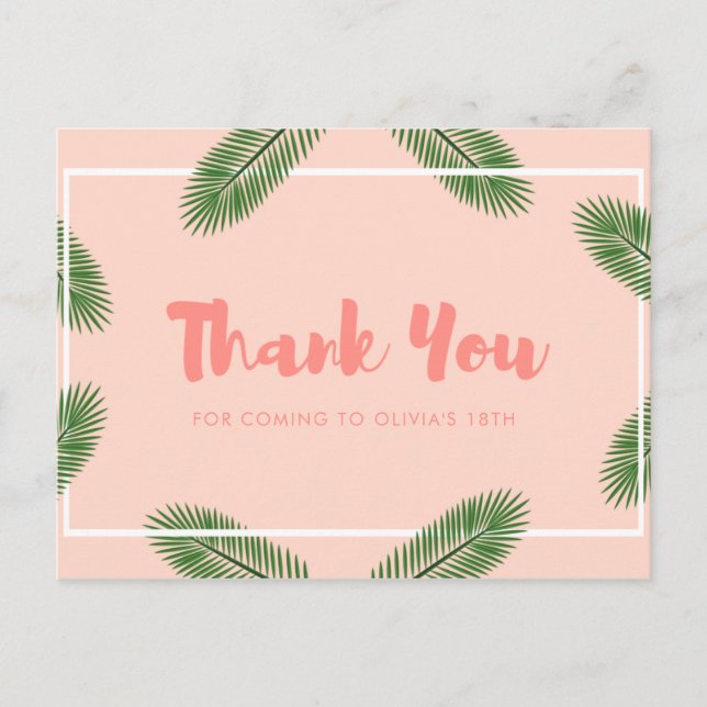 Personalised - Tropical Thank You Postcard (Front)