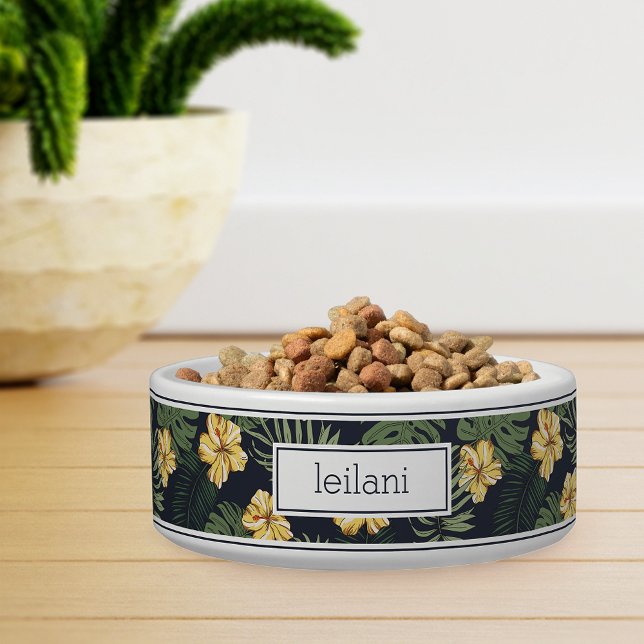Personalised Tropical Yellow Hibiscus Pattern Pet Bowl (Creator Uploaded)