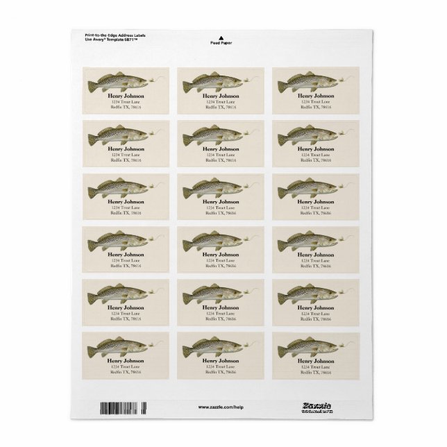 Personalised Trout Fishing Return Address Label (Full Sheet)