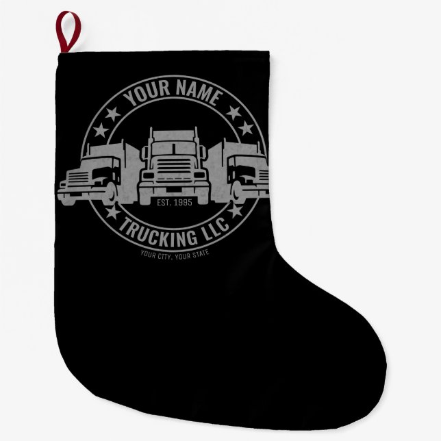 Personalised Trucker Big Rig Semi Truck Trucking Large Christmas Stocking (Front)