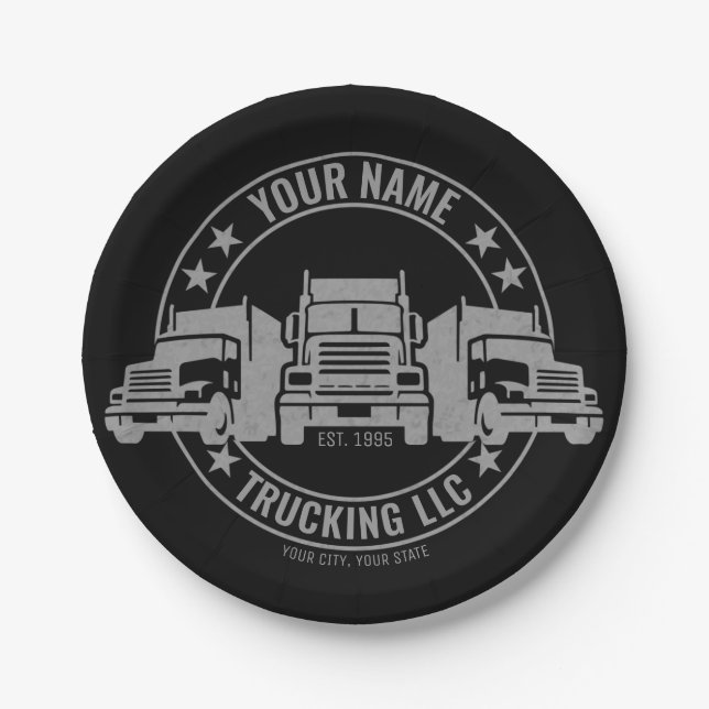 Personalised Trucker Big Rig Semi Truck Trucking  Paper Plate (Front)