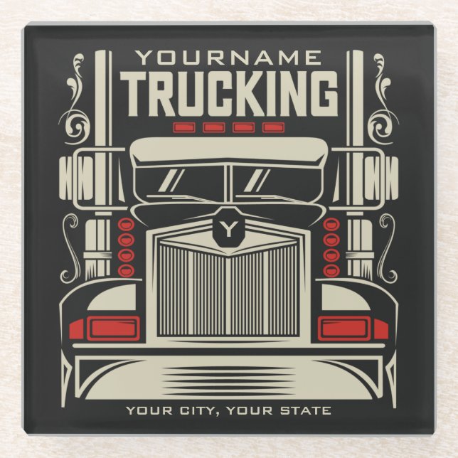 Personalised Trucking 18 Wheeler BIG RIG Trucker Glass Coaster (Front)