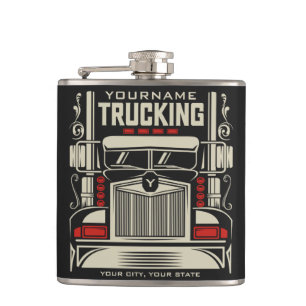 Personalised Trucking 18 Wheeler BIG RIG Trucker  Hip Flask