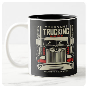 Personalised Trucking 18 Wheeler BIG RIG Trucker Two-Tone Coffee Mug